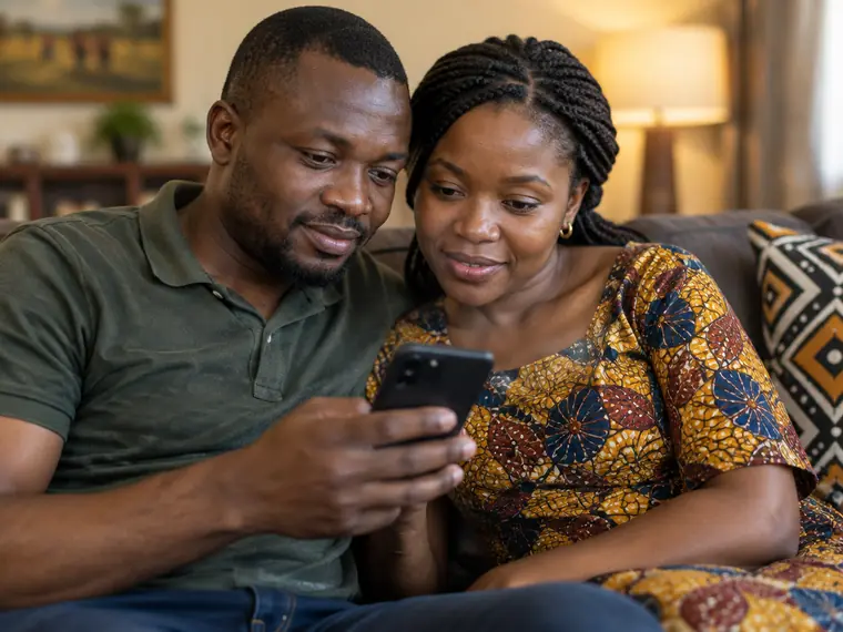 Un couple de parents consulte ensemble un téléphone